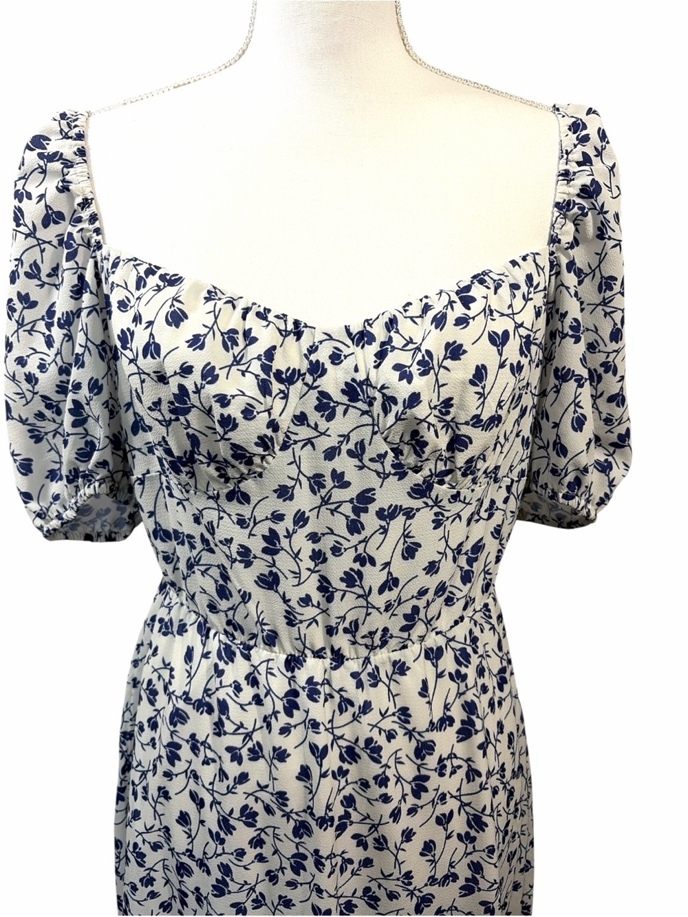 Commense Blue Square Neck Puff Sleeve Floral Cloud Midi A-Line Dress Size Large - Picture 6 of 8